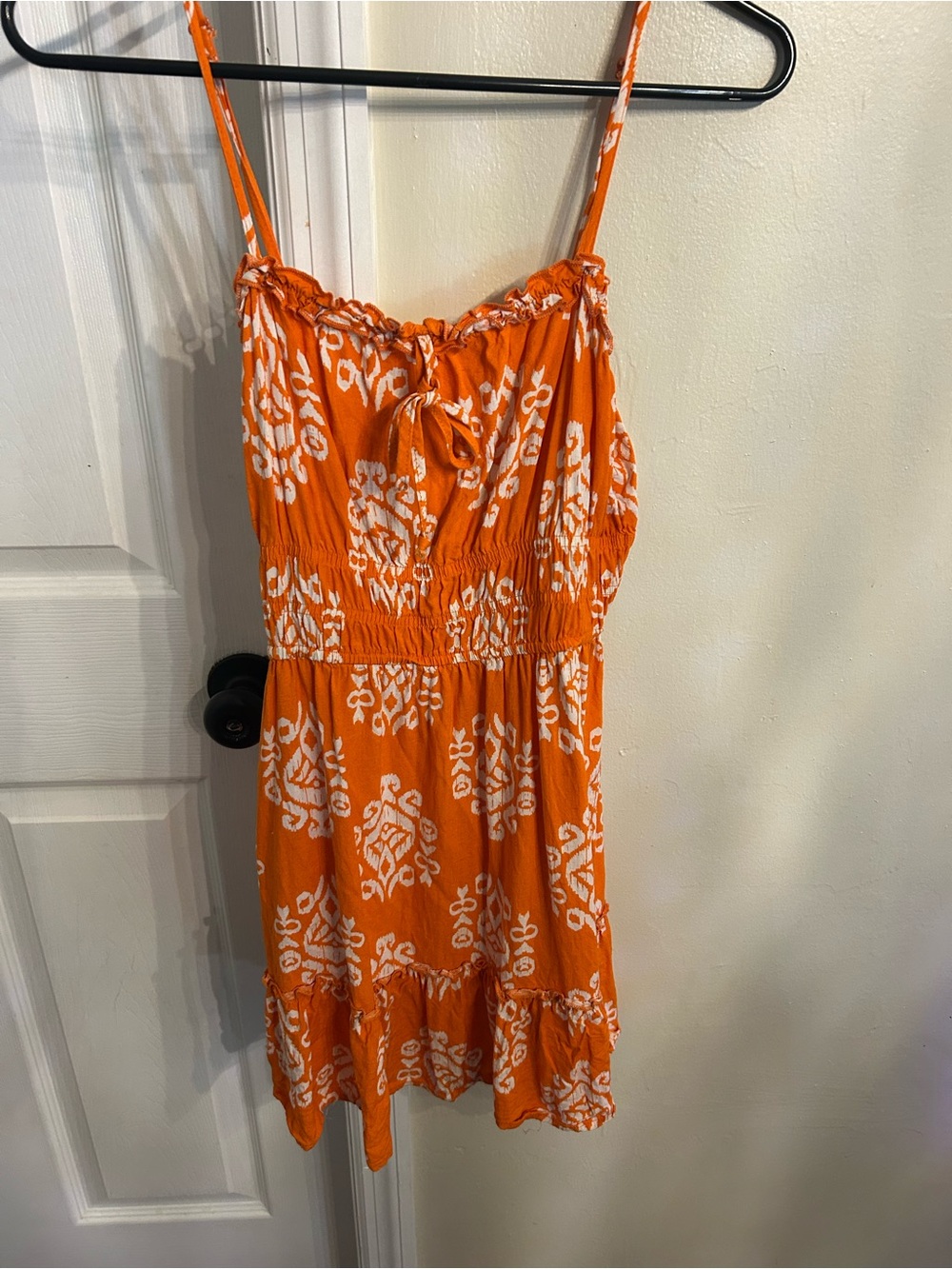june & hudson Orange Printed Smocked Mini Sundress